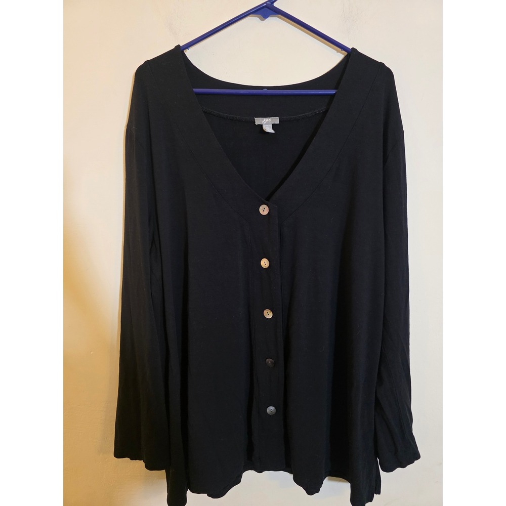 J. Jill Black Stretch Knit V-Neck Button Front Cardigan Sweater XL Long Sleeve